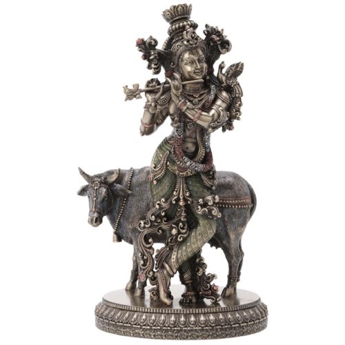 decor eclectique entree originale Statuette en polyrésine Krishna de couleur bronze