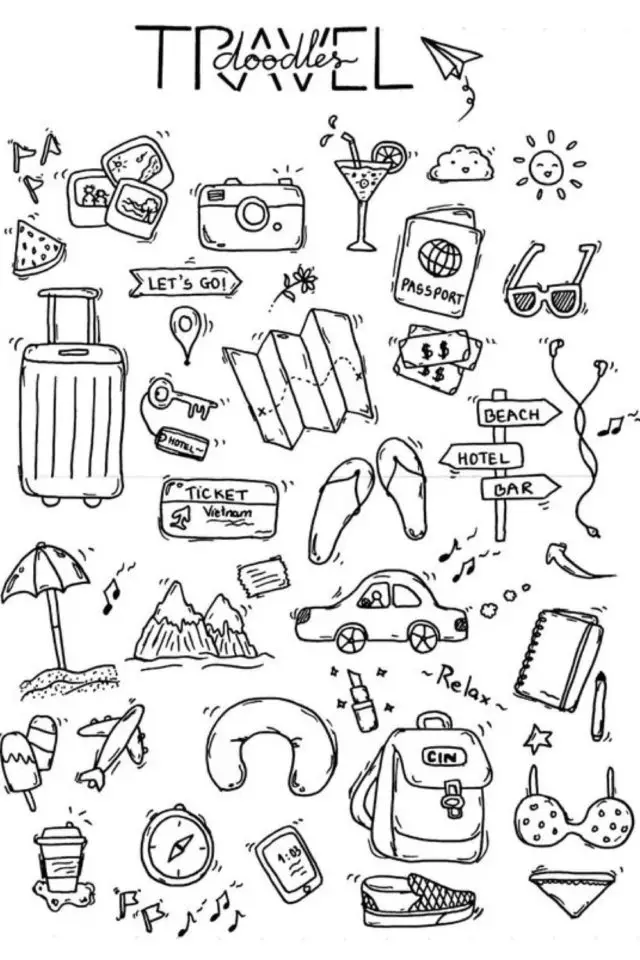 exemple petit dessin decoration journal voyage vacances doodle noir et blanc inspiration