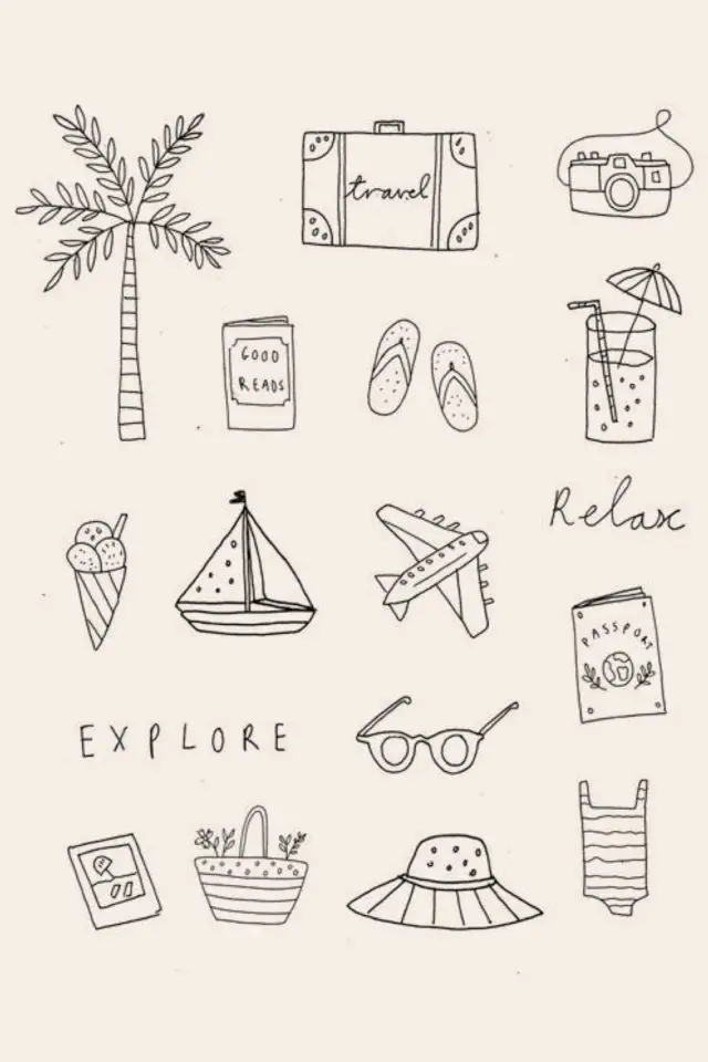 exemple petit dessin decoration journal voyage vacances plage doodle facile à faire