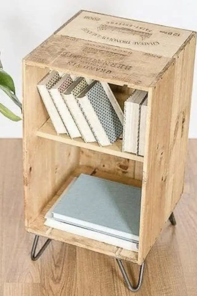 exemple recup cageot caisse en bois bibliothèque d'appoint petits livres
