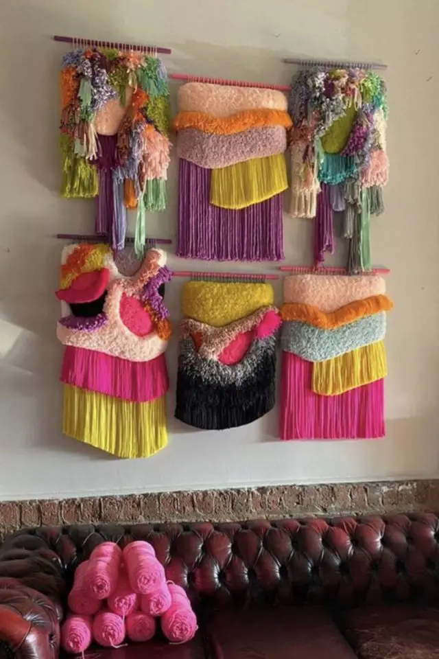 idee loisirs creatifs adulte décor mural tissage moderne coloré fait main