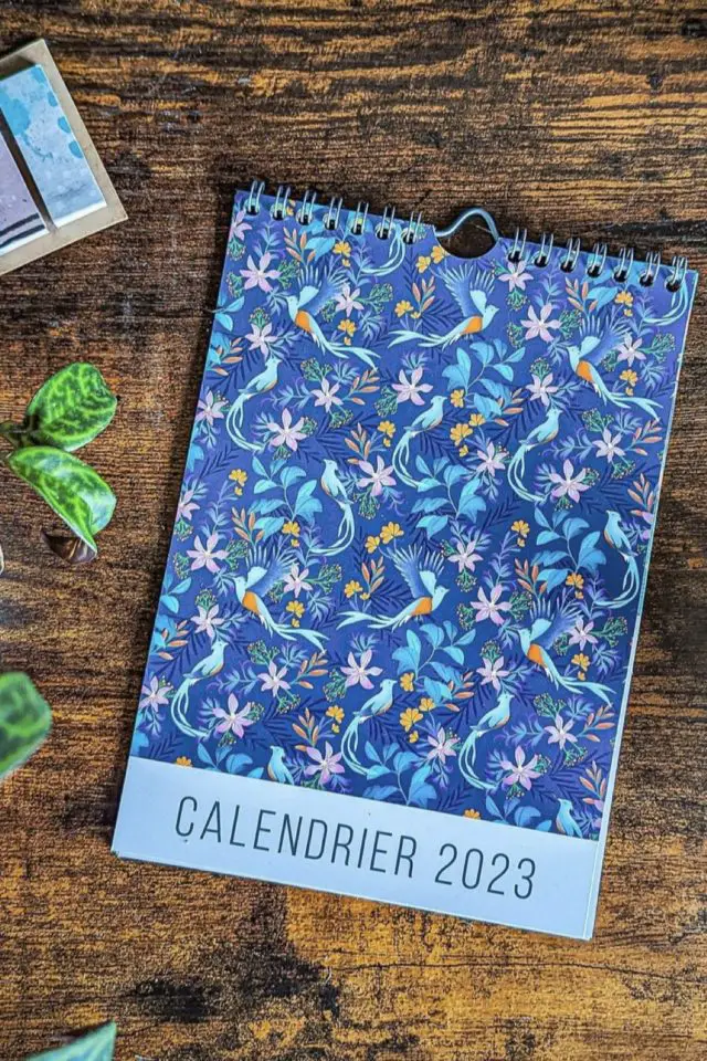 plus jolis calendrier 2023 mural à accrocher spirale bleu fleur