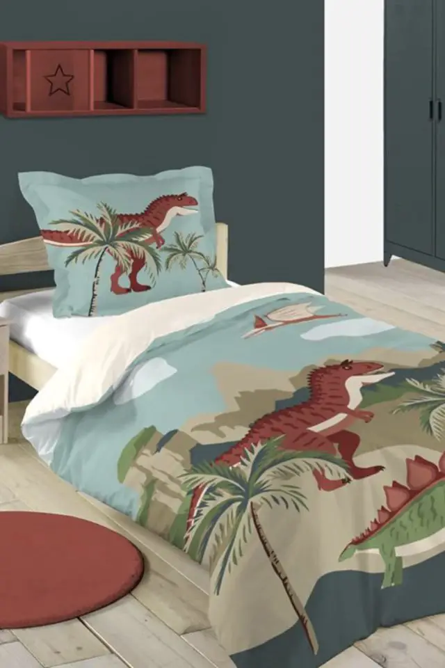 chambre enfant linge de lit Parure de lit enfant dinosaure 140x200cm