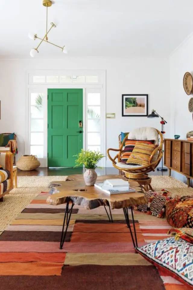 couleur de porte interieure tendance espace ouvert salon séjour peinture blanc et vert moderne intérieur éclectique bohème