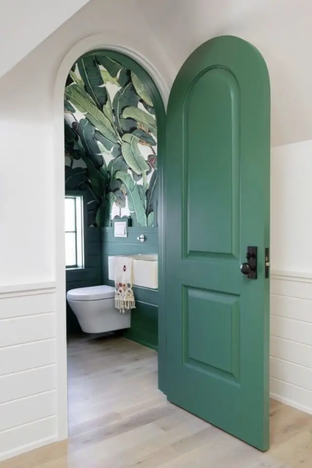 couleur de porte interieure tendance arche cintrée vert sauge moderne toilettes salle de bain