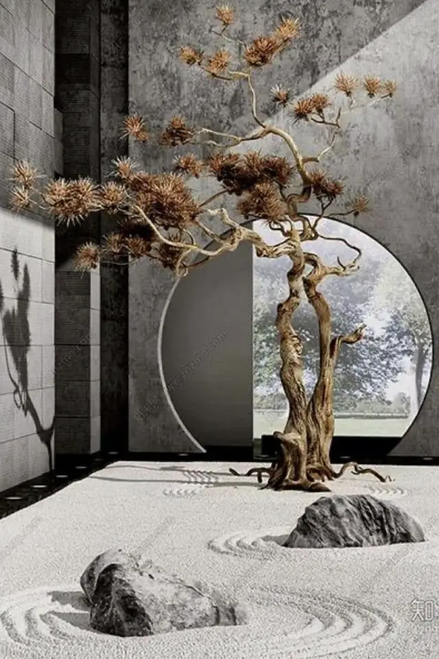 jardin interieur minimaliste esprit japonais architecture épurée béton cité simplicité des matériaux