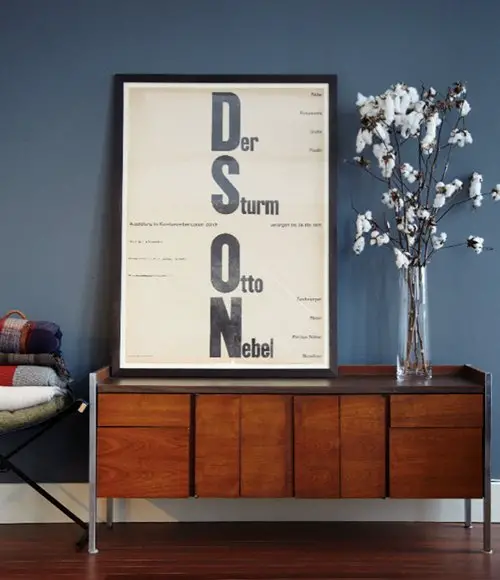 déco mur bleu gris mobilier vintage