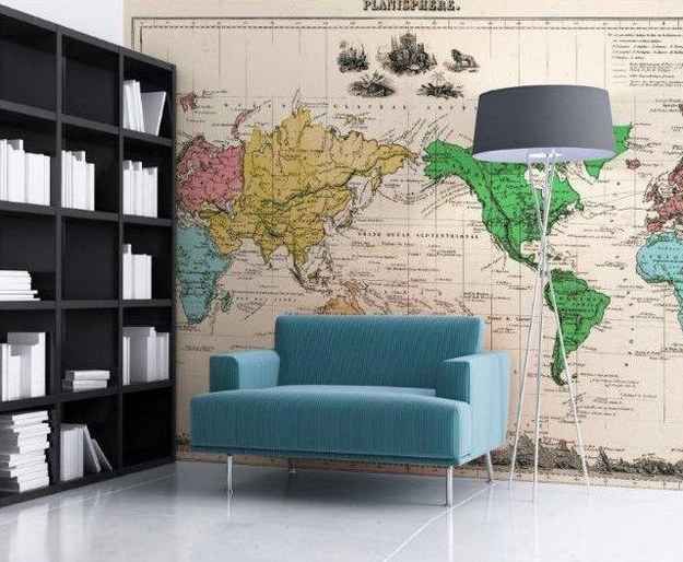 idee deco salon bureau carte du monde