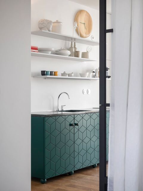 deco cuisine mobilier vert design contemporain