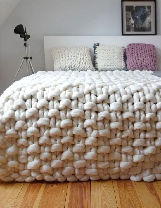 deco chambre laine plaid blanc cosy