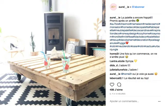decoration recup palette table basse instagram