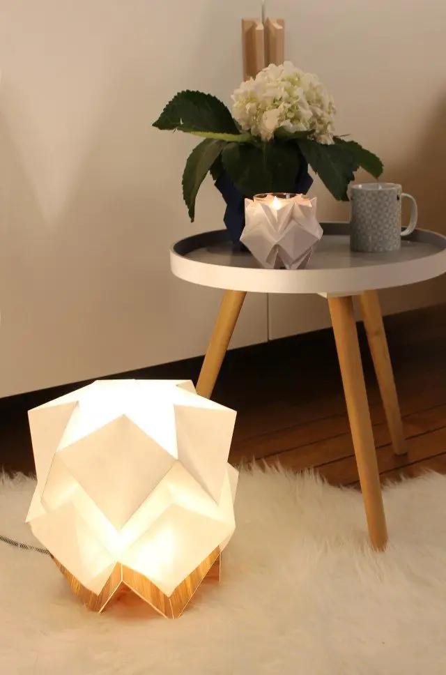 lampe origami a poser blanc et or decoration
