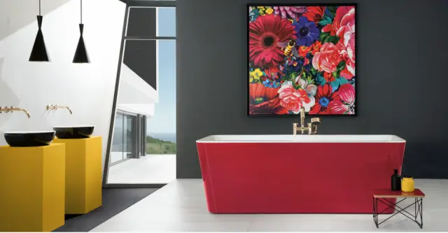 salle de bain baignoire ilot couleur