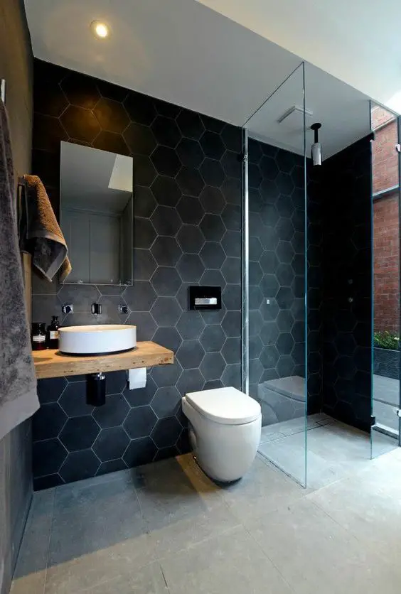 salle de bain carrelage original gris antracite