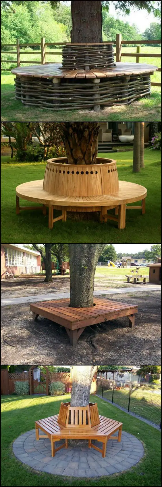 jardin structure bois assise banc arbre