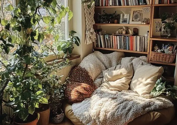 coin lecture confortable aménagement salon exemple