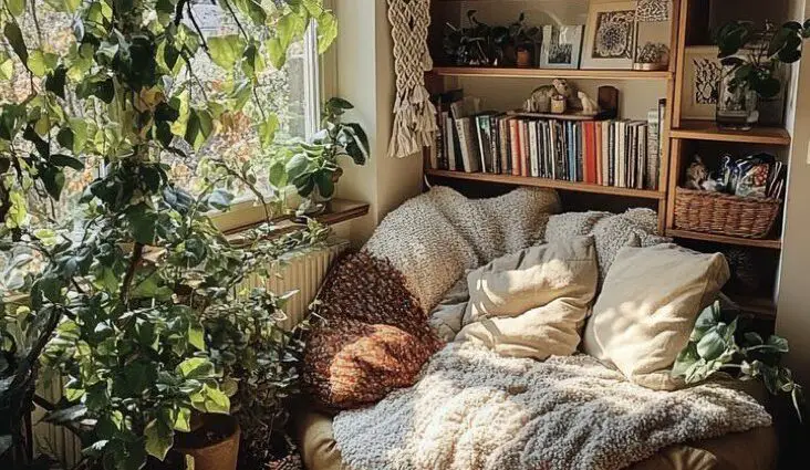 coin lecture confortable aménagement salon exemple