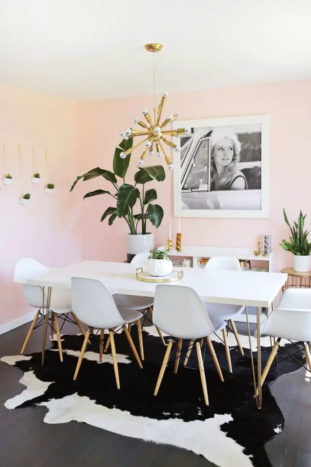 deco salle a manger murs rose pastel