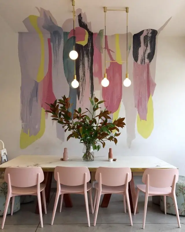 salle a manger decoration contemporaine chaises roses