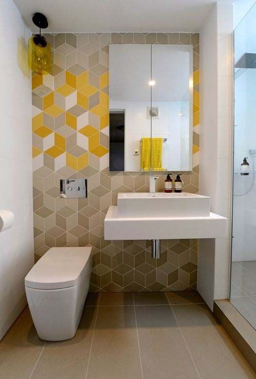 cabinet de toilette carrelage jaune decoration
