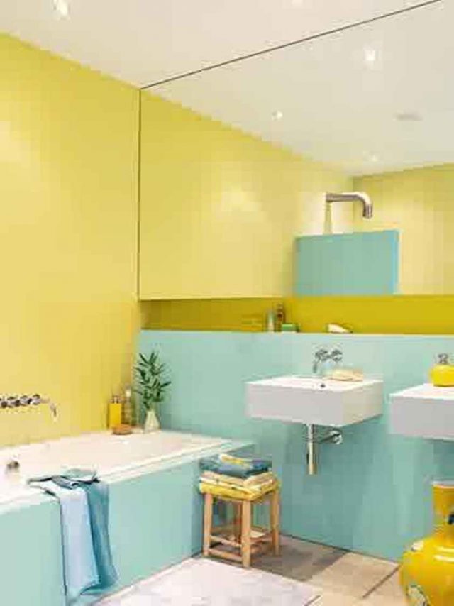 salle de bain deco jaune et bleu pastel