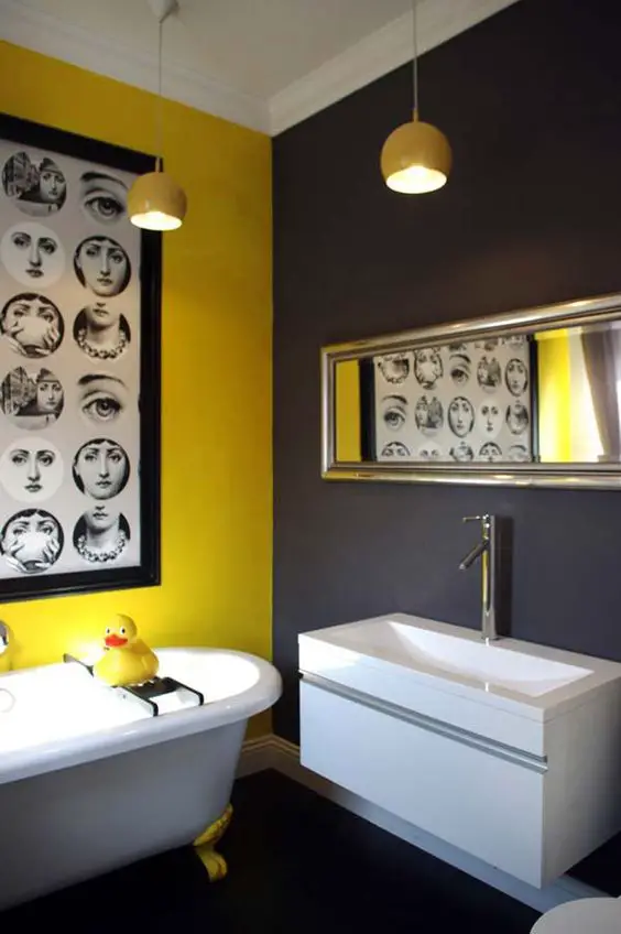 salle de bain deco tendance jaune et gris antracite