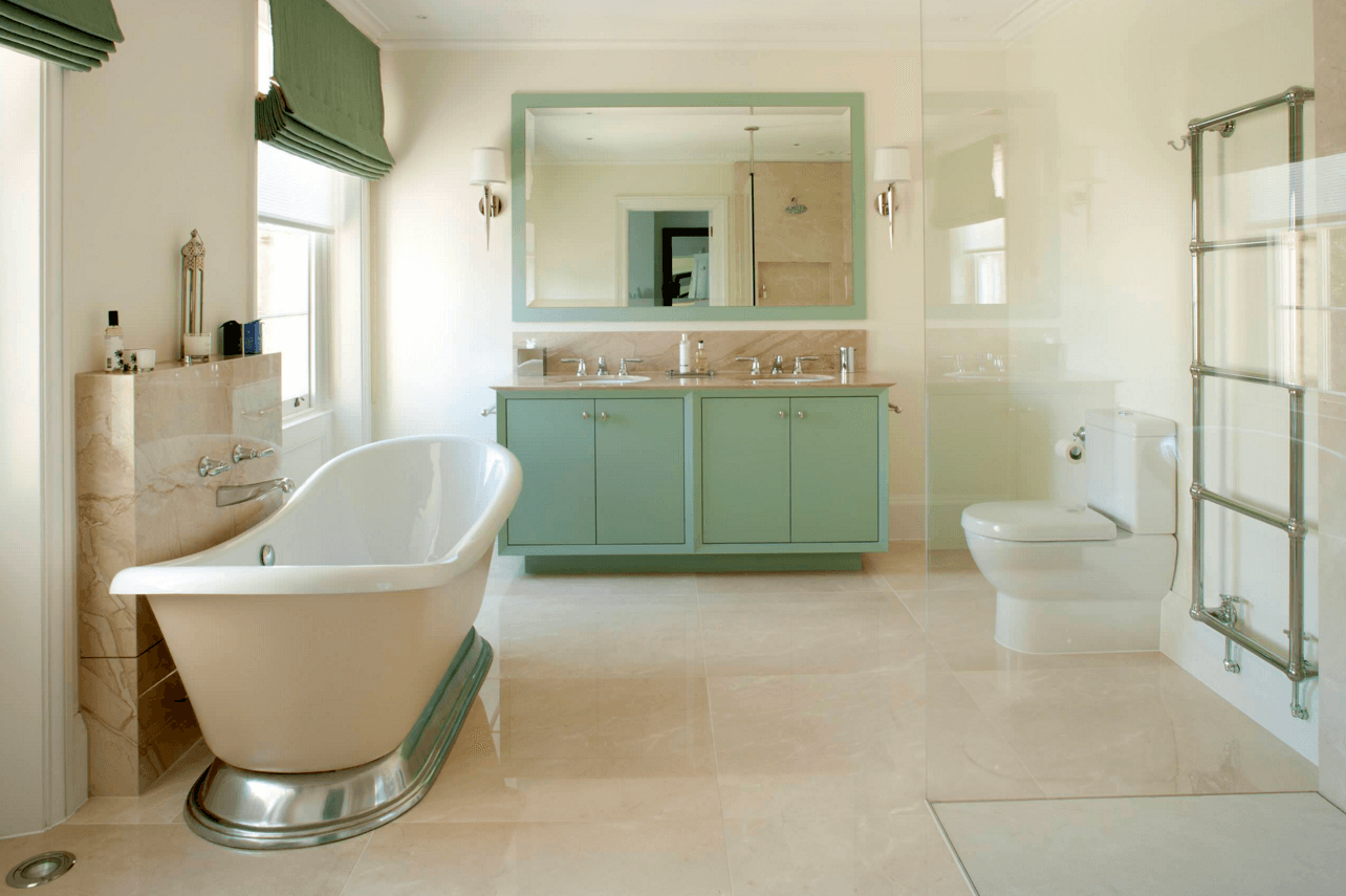 decoration salle de bain blanc et vert clair