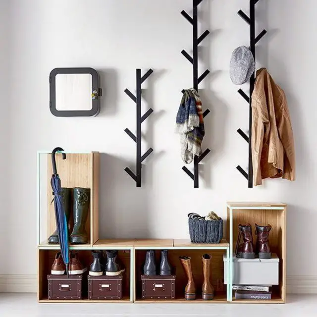 meuble sympa entree minimaliste exemple rangement chaussure patère porte manteau mural