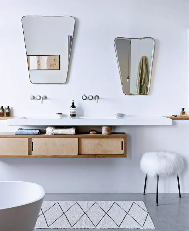 decoration salle de bain minimaliste blanc et bois