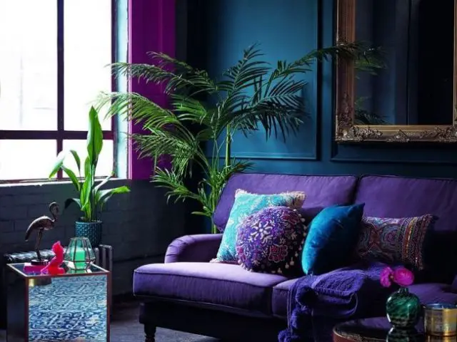 idee couleur salon violet et bleu tendance