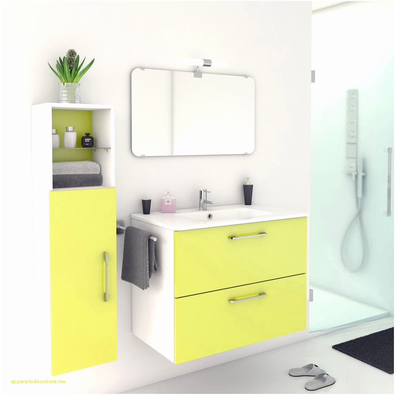 meuble de salle de bain couleur jaune