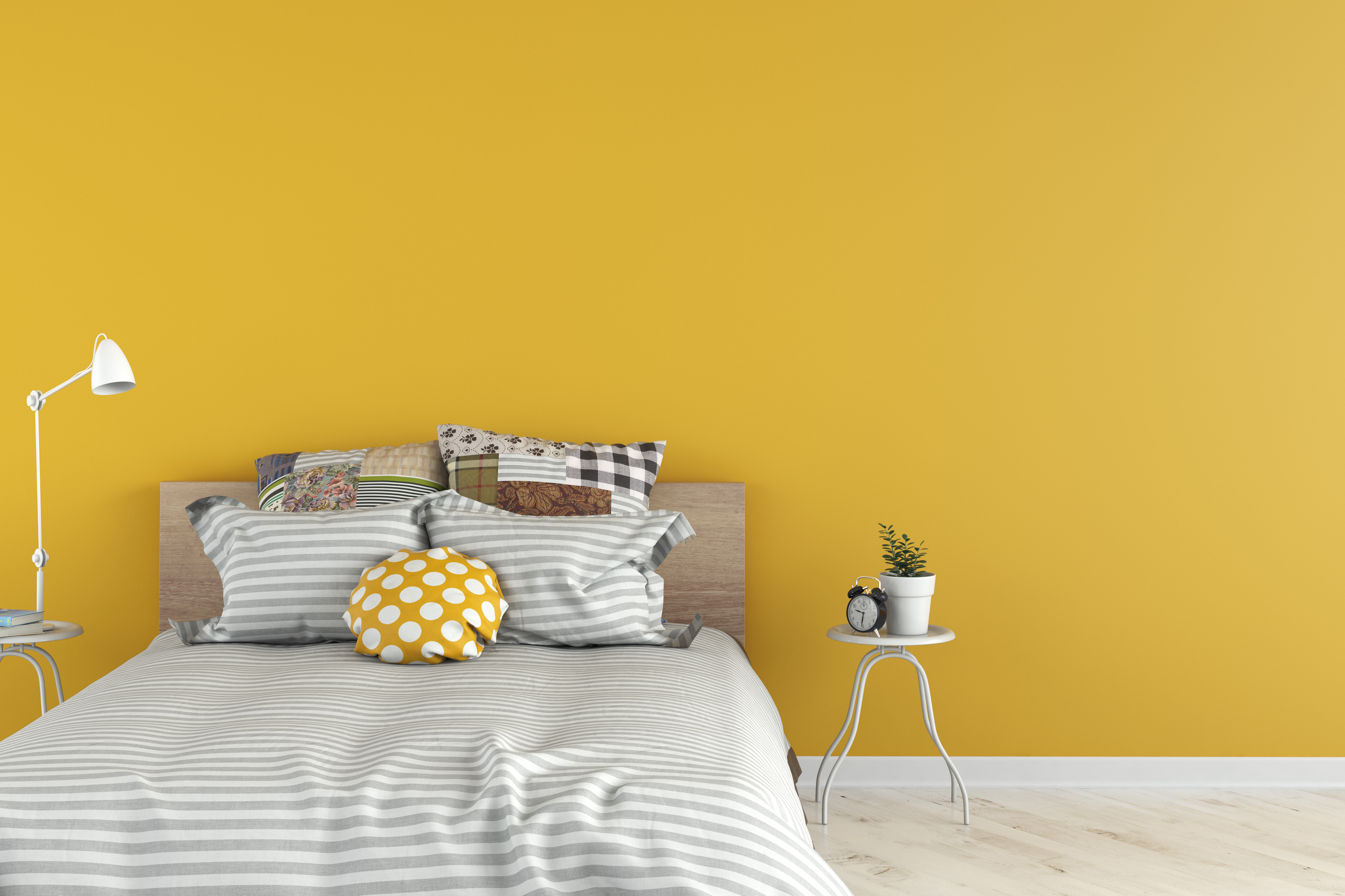 chambre jaune peinture gris et blanc