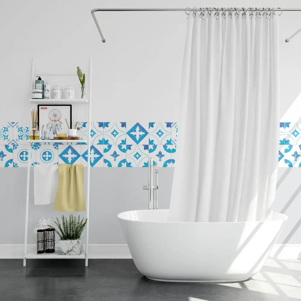 salle de bain bleu motif carreaux de ciment