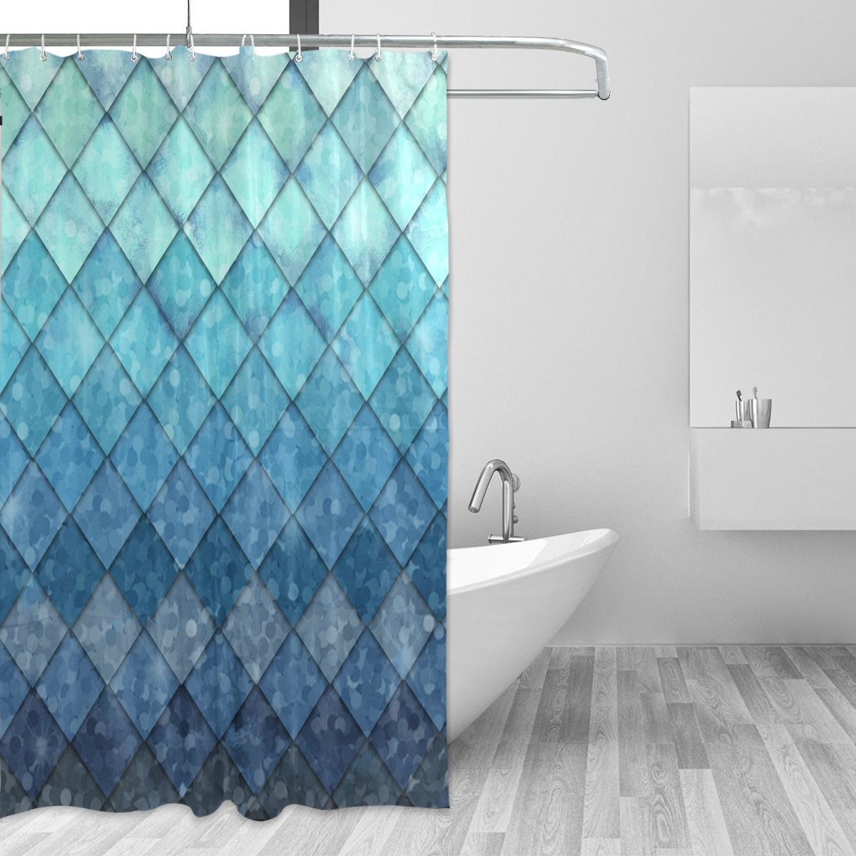 salle de bain bleu rideau de douche