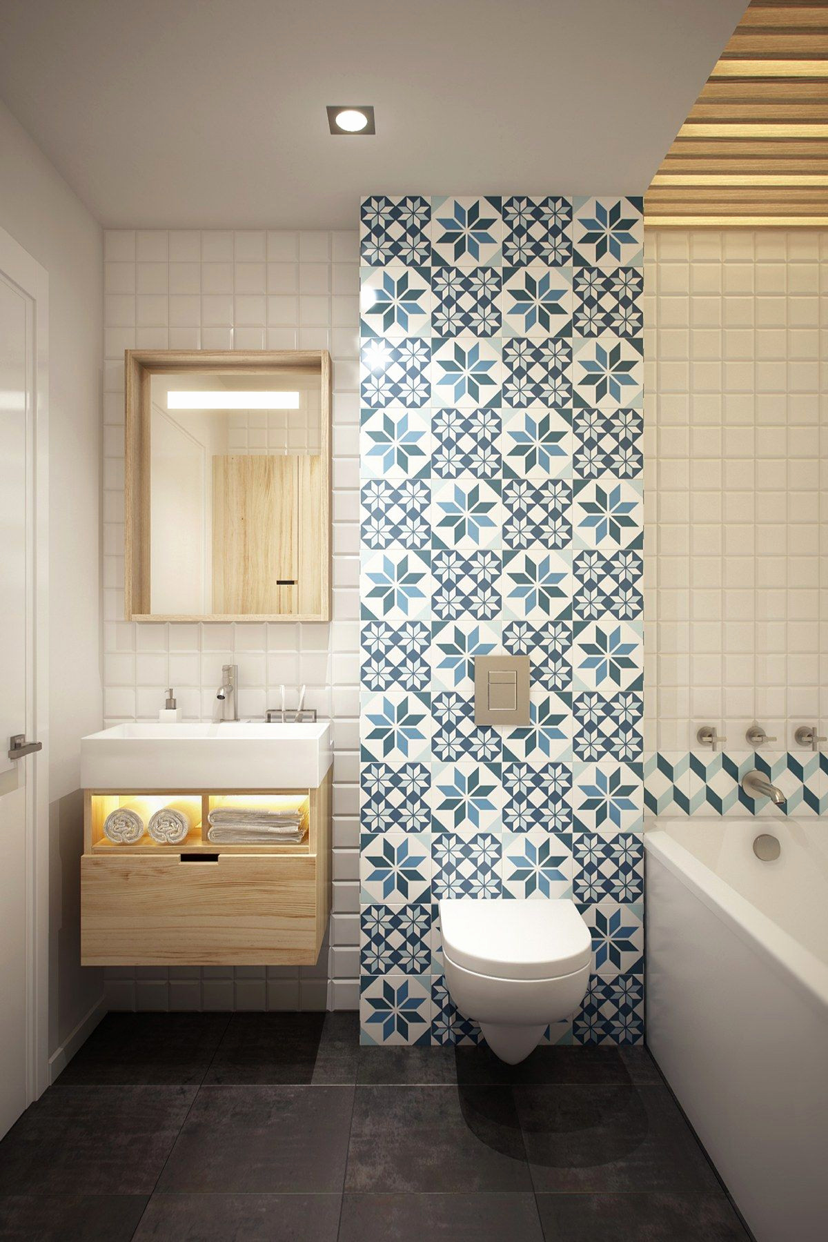 salle de bain bleue carrelage mural idee