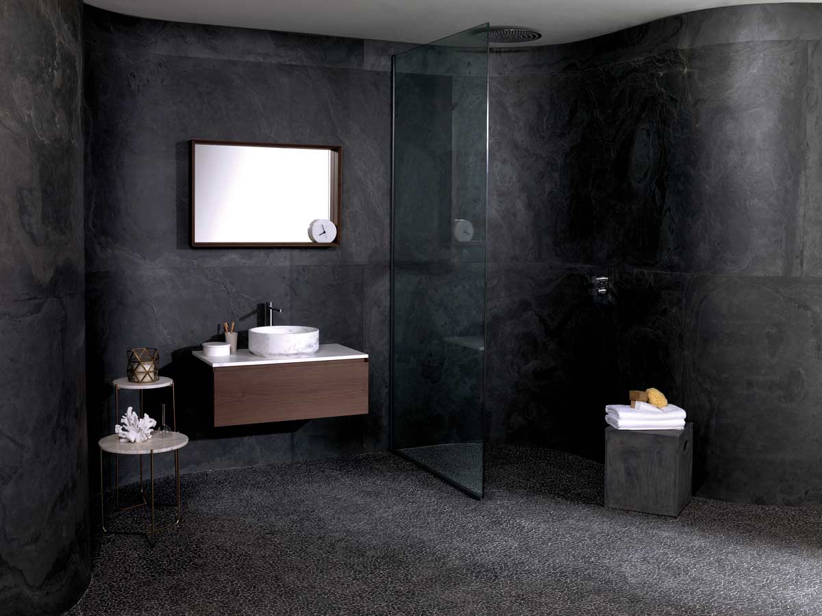 couleur sombre salle de bain moderne et minimaliste grise