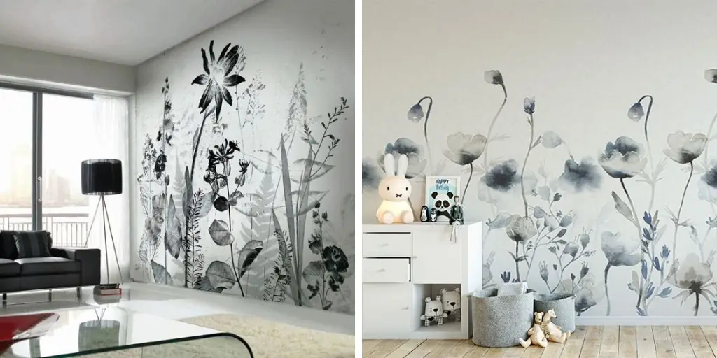 deco fleur fresque murale noir et blanc