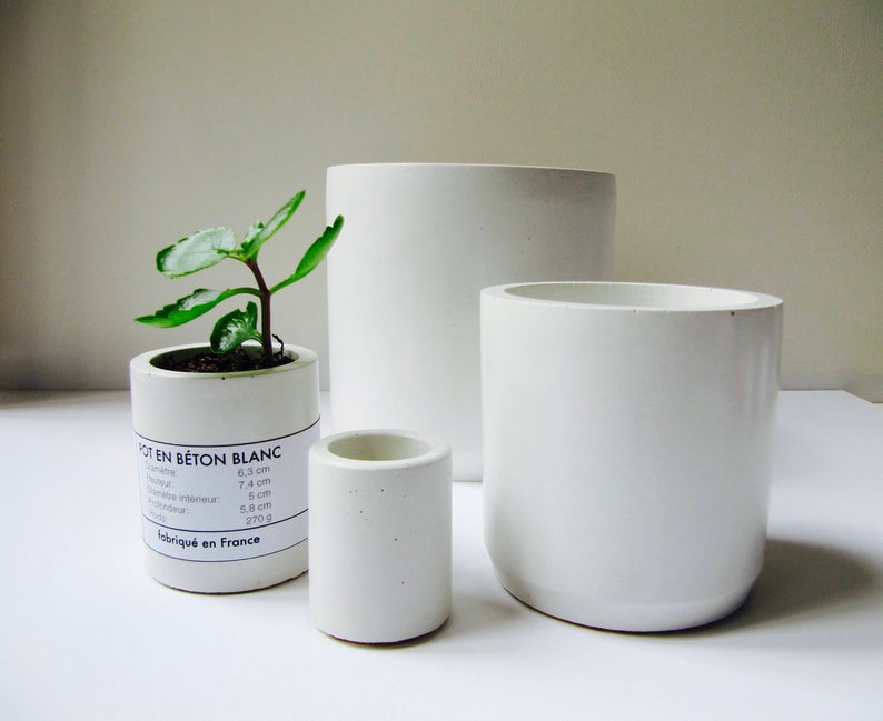 plante cache pot beton blanc