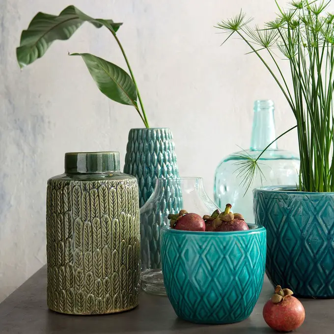 plante pot bleu turquoise