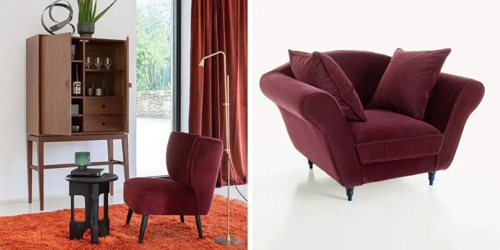 velours deco fauteuils bordeaux