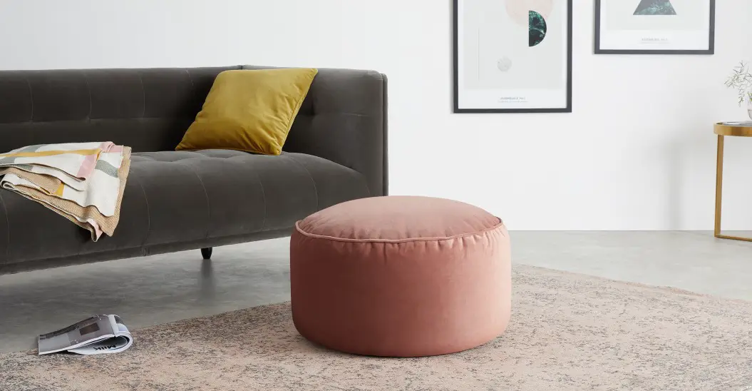 velours deco pouf rose pastel