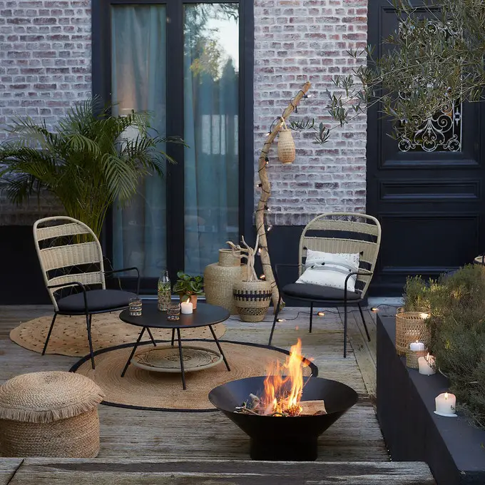 ambiance jardin zen brasero noir