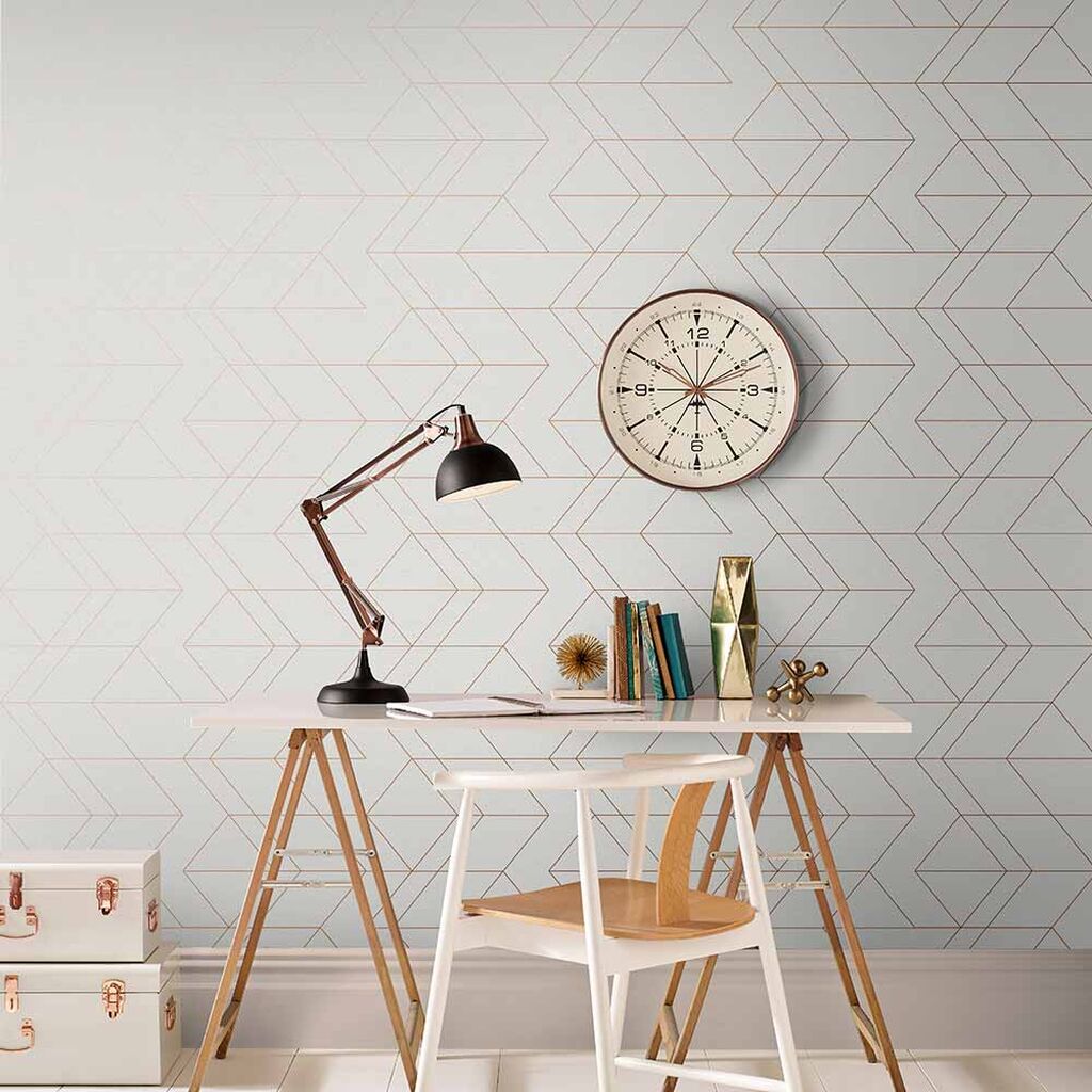 bureau couleur papier peint blanc geometrique