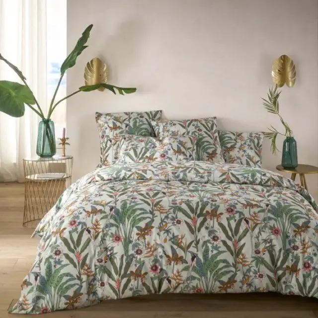 ambiance déco nature chambre linge de lit imprimé floral