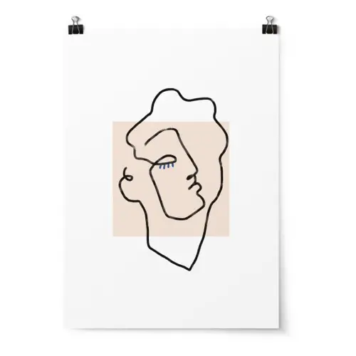 decoration visage poster mural noir blanc beige rosé