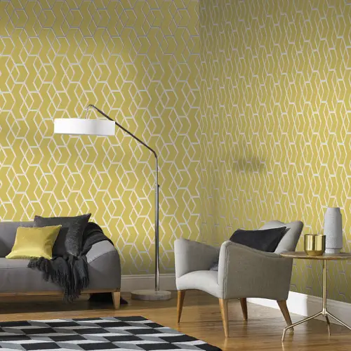 papier peint jaune clair motif geometrique