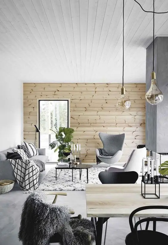 salon blanc style nordique exemple bois lambris
