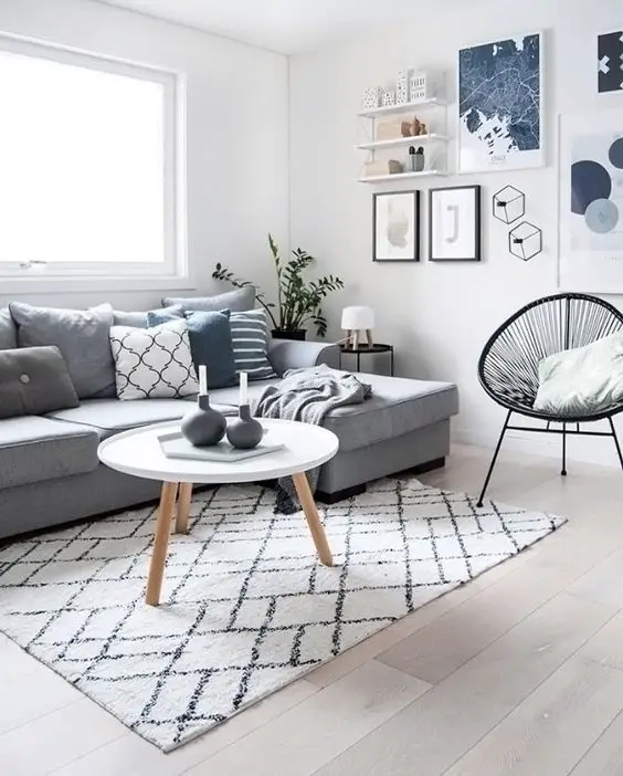 salon blanc style scandinave canapé gris