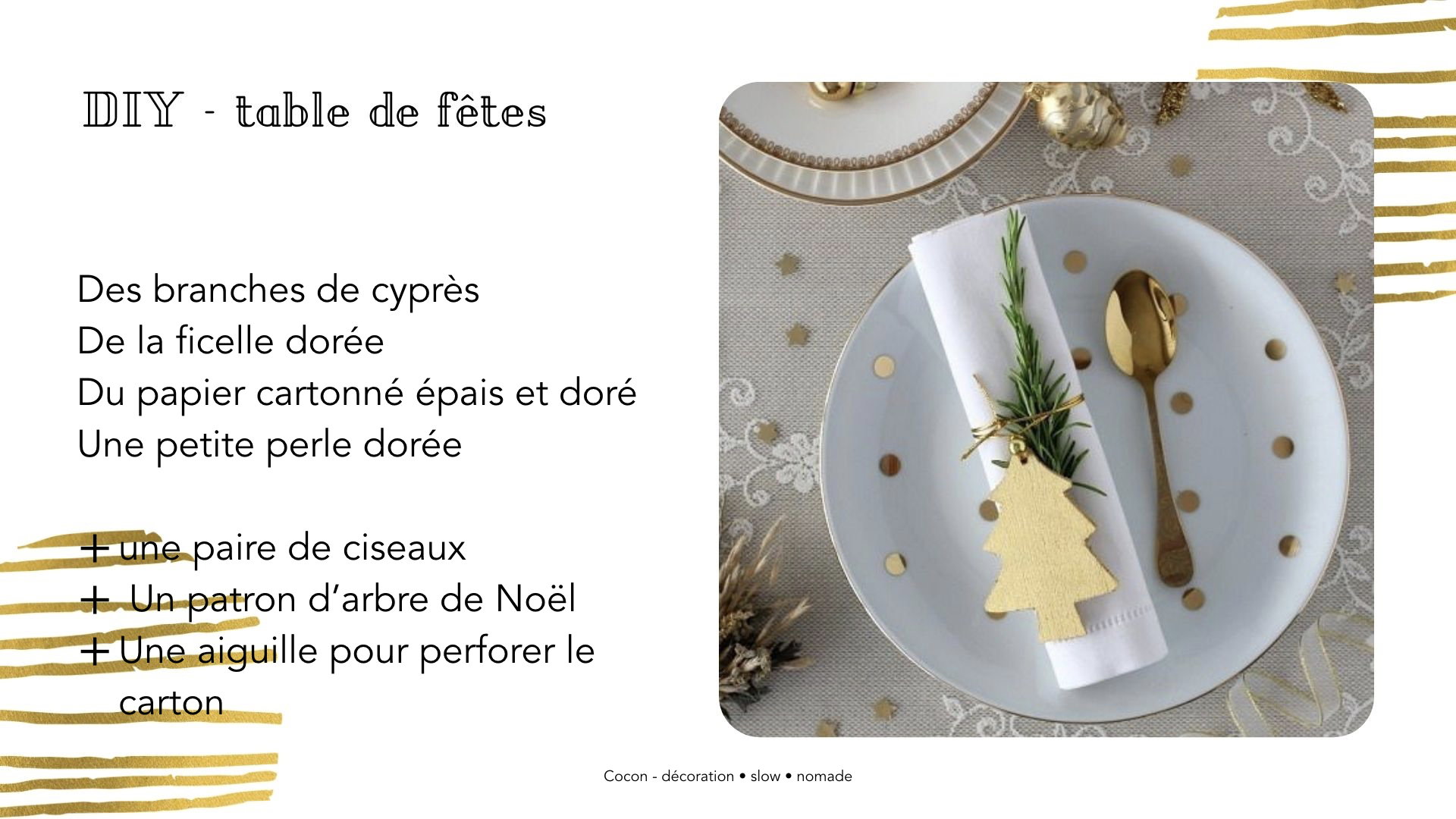 DIY table noel rond serviette facile sapin décoration dorée