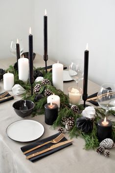 centre table deco noel DIY sapin et bougies noir et blanc